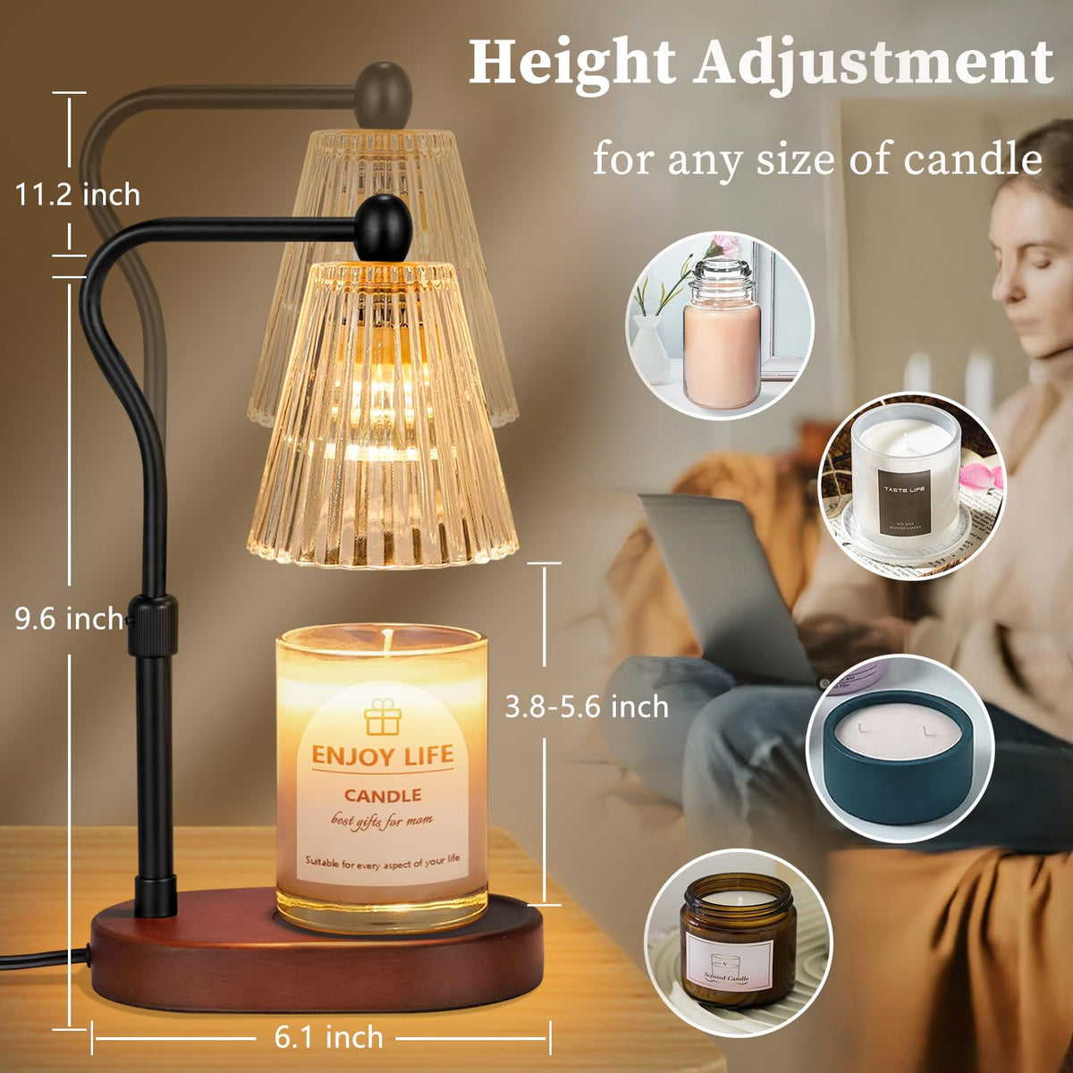Candle Warmer Lamp with Timer Dimmer Adjustable Height R883108