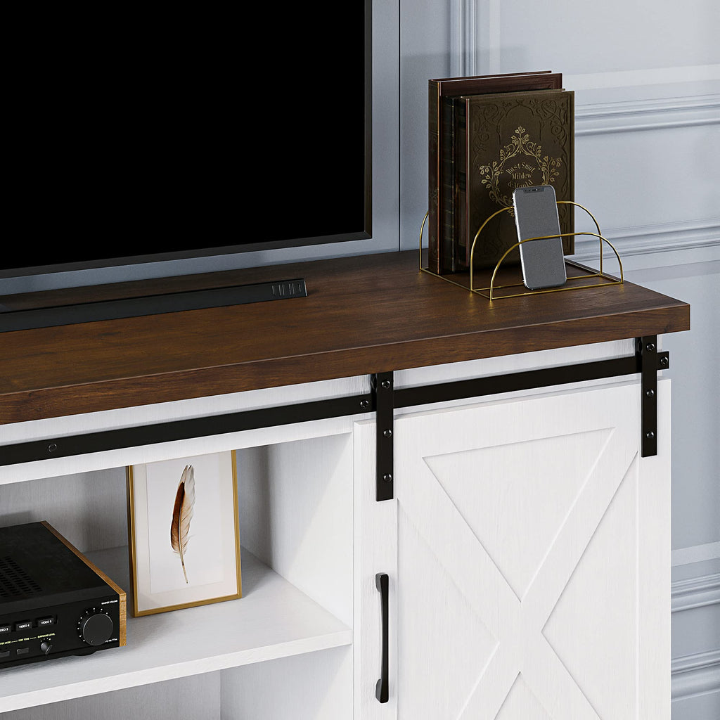 65 Inch TV Stand with Sliding Barn Doors and Storage Cabinet F80729