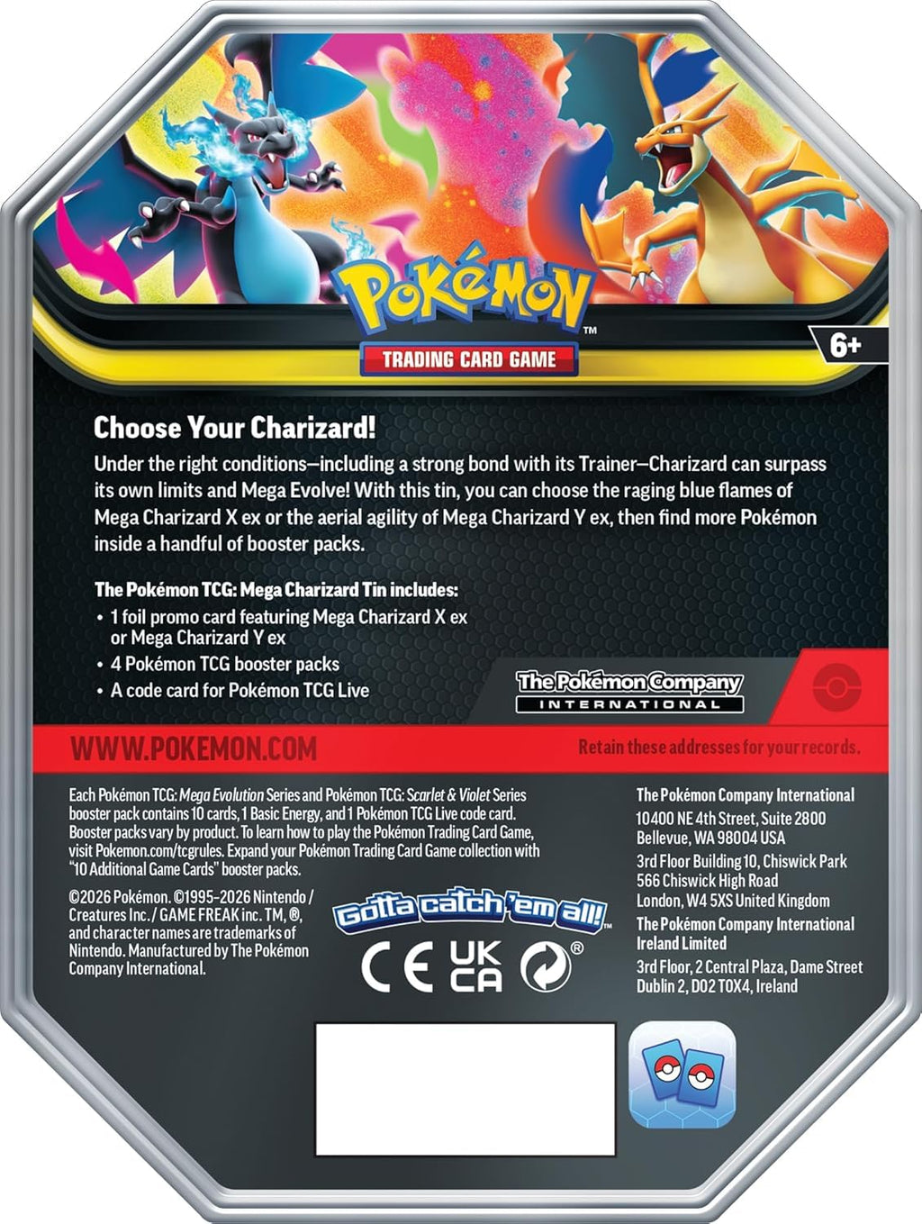 Pokémon TCG Mega Charizard ex Promo Card and Tin with 4 Packs N758722