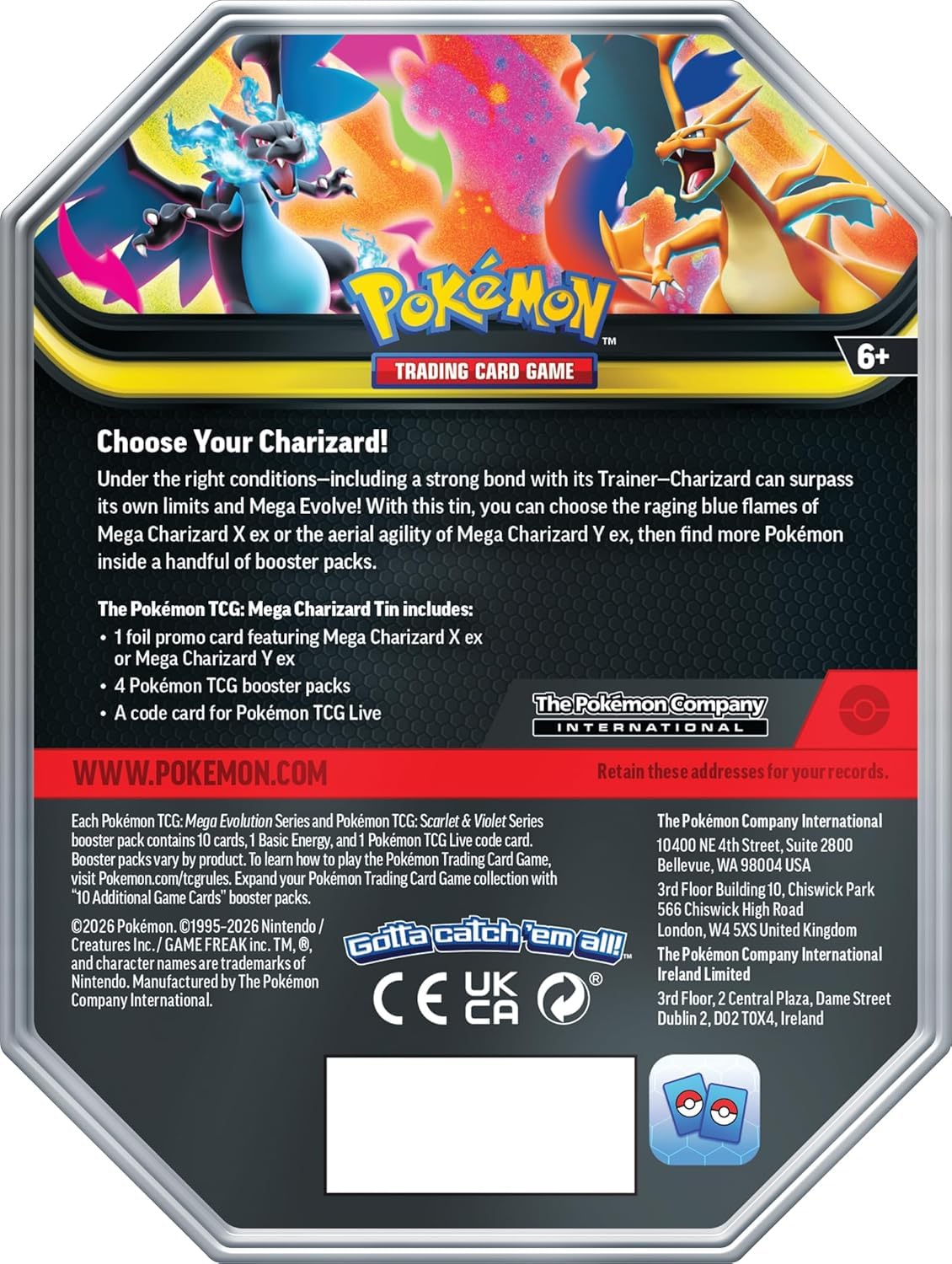 Pokémon TCG Mega Charizard ex Promo Card and Tin with 4 Packs N758722