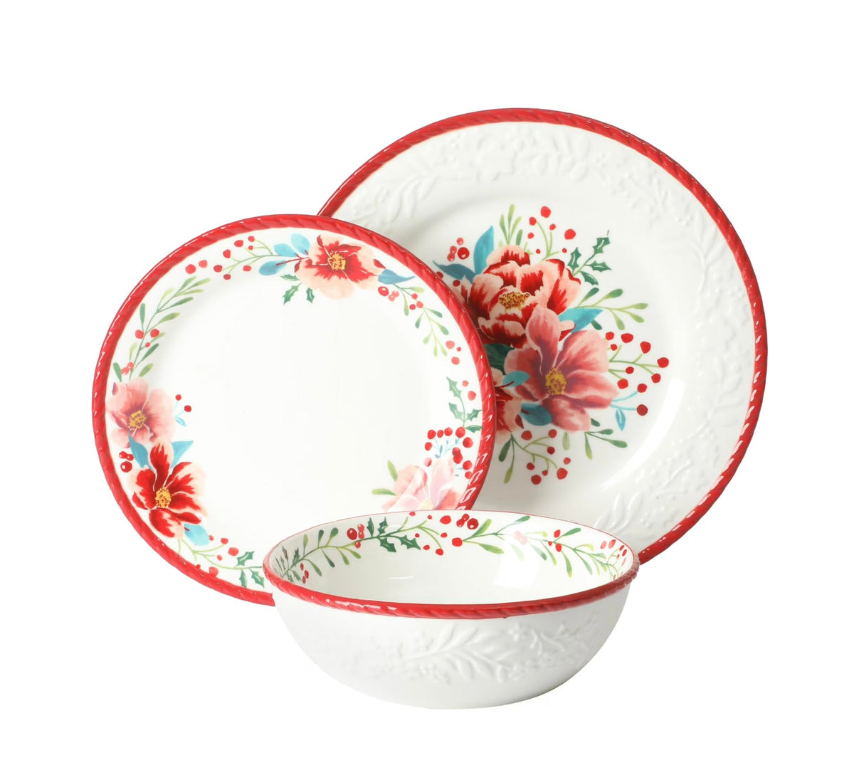 Red 12-Piece Stoneware Dinnerware Set D2909