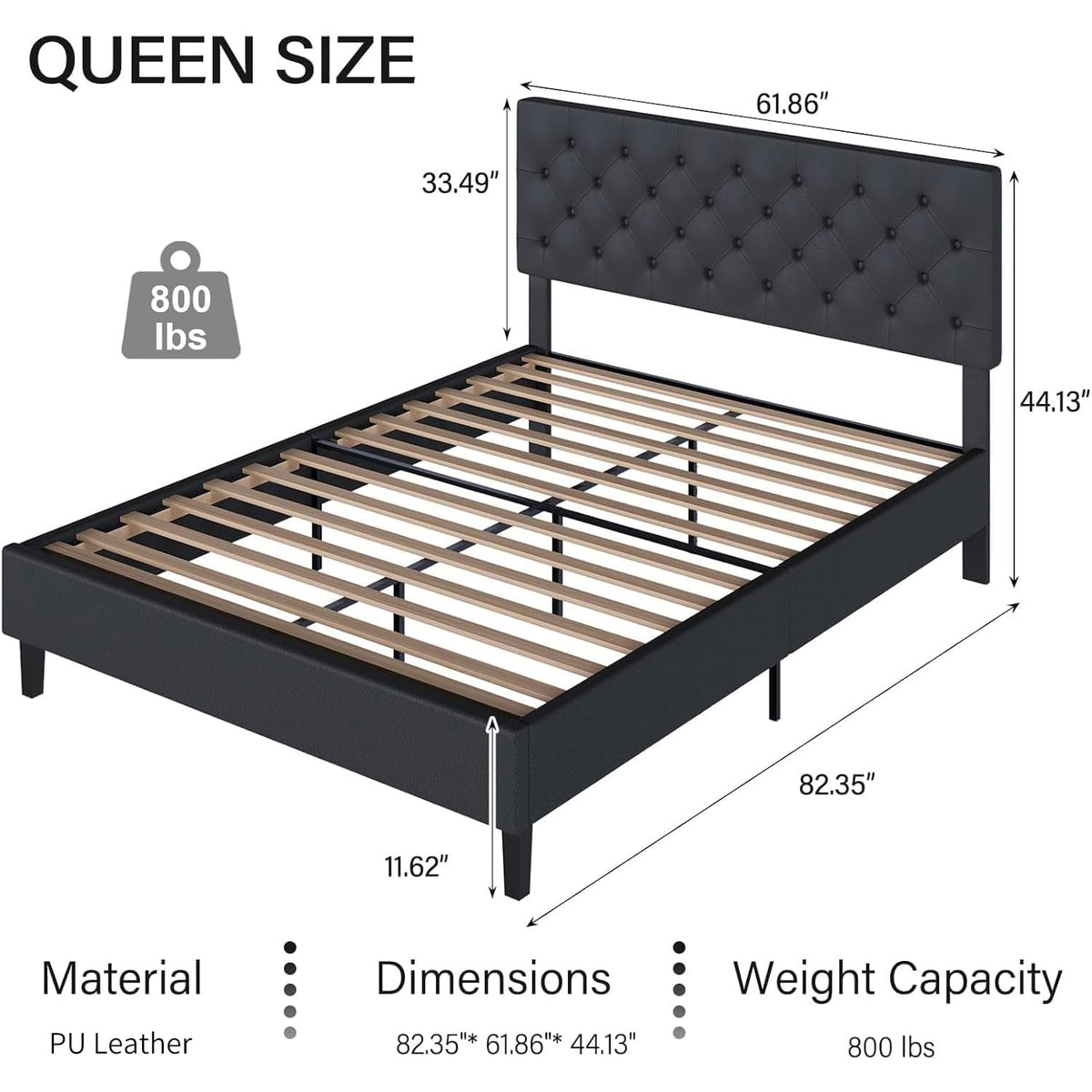 Queen Faux Leather Bed Frame with Headboard J1632