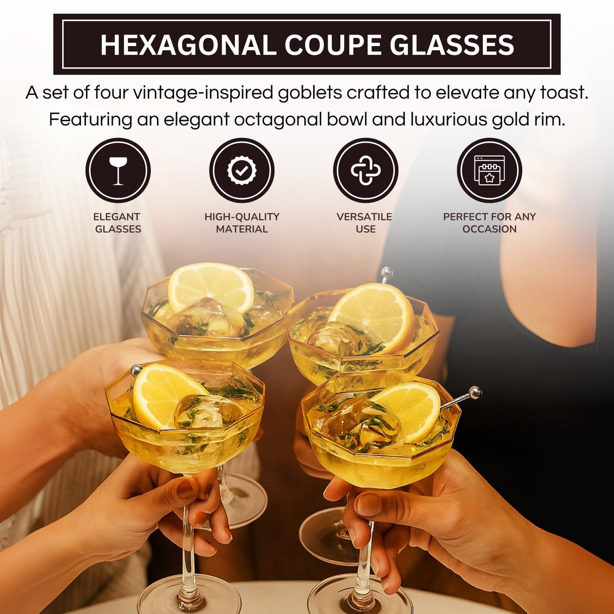 Champagne Coupe Glasses Set of 4 Gold Rim J8422