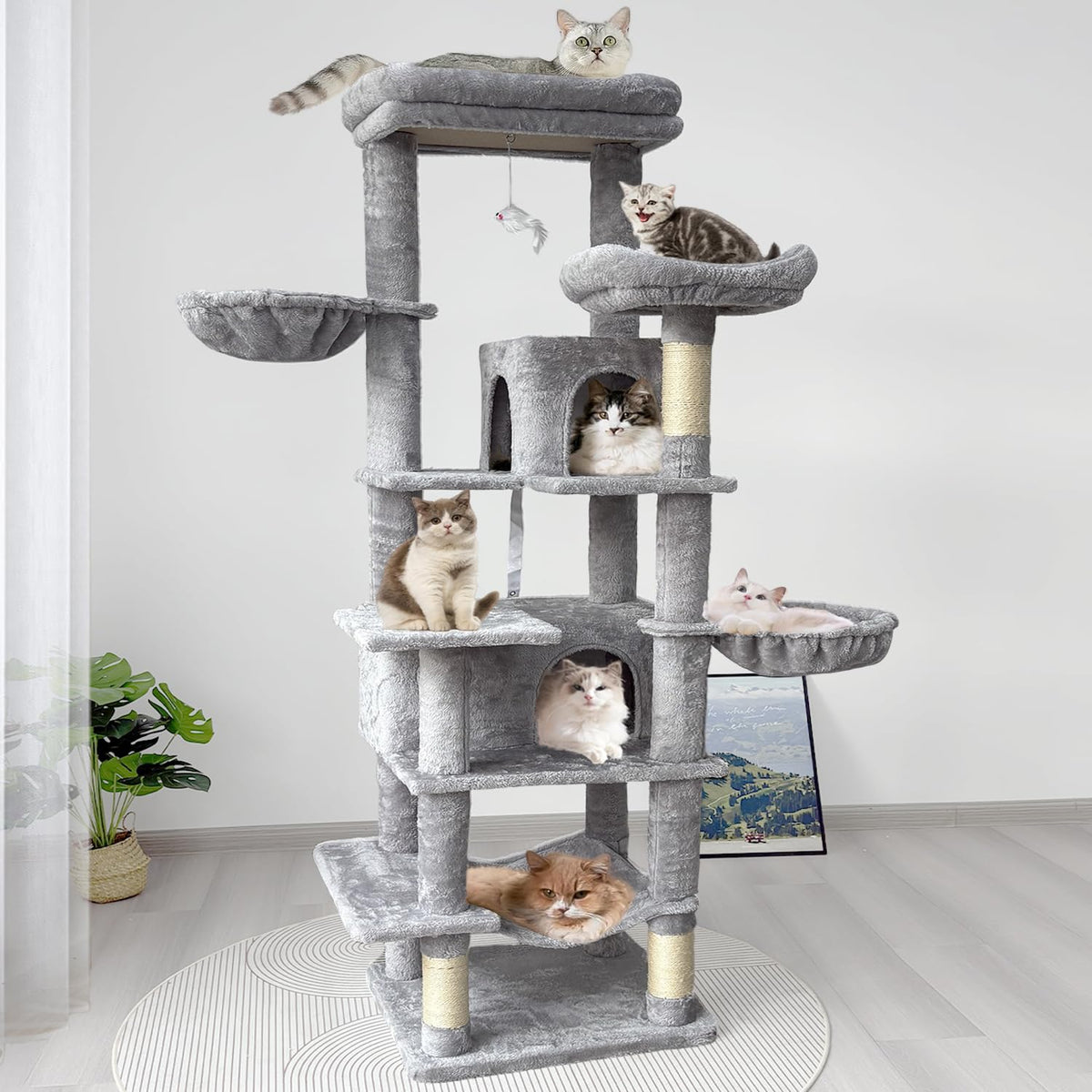 68 Inches Multi-Level Cat Tree Tower with Sisal Scratching Posts F98342