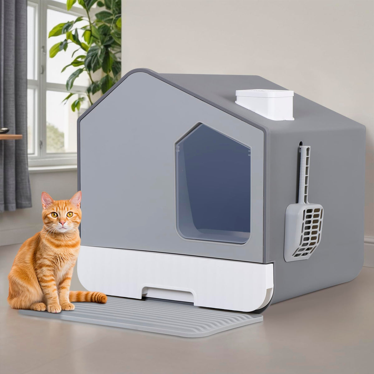 Large Enclosed Hooded Cat Litter Box with Mat & Litter Scoop L246677