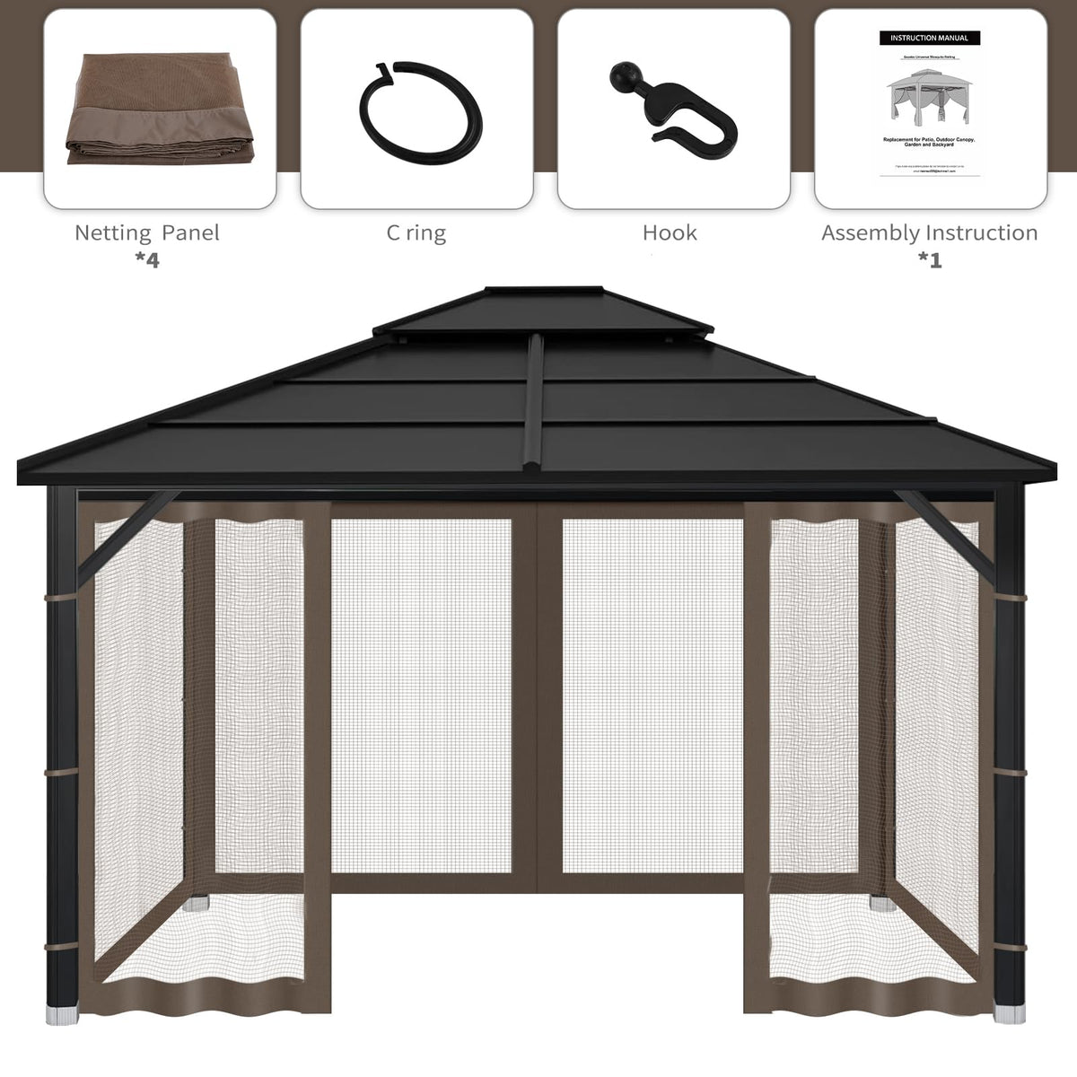 10x10 ft Coffee Gazebo Replacement Mosquito Netting C163