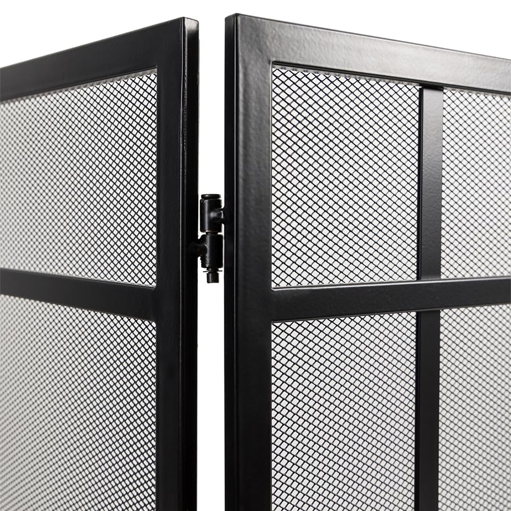 Black 3-Panel Steel Mesh Trifold Fireplace Screen Q559