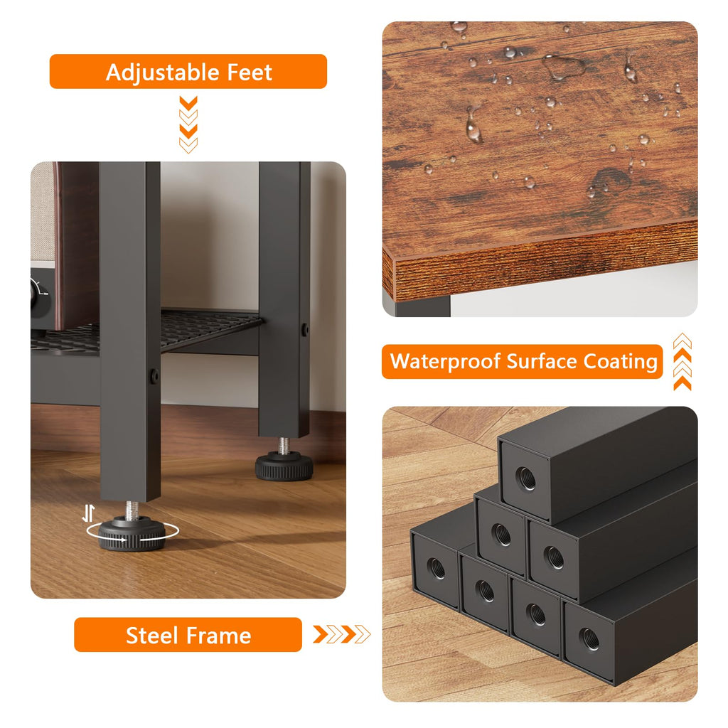 Rustic Brown TV Stand with Power Outlets and Open Storage Shelves L6655