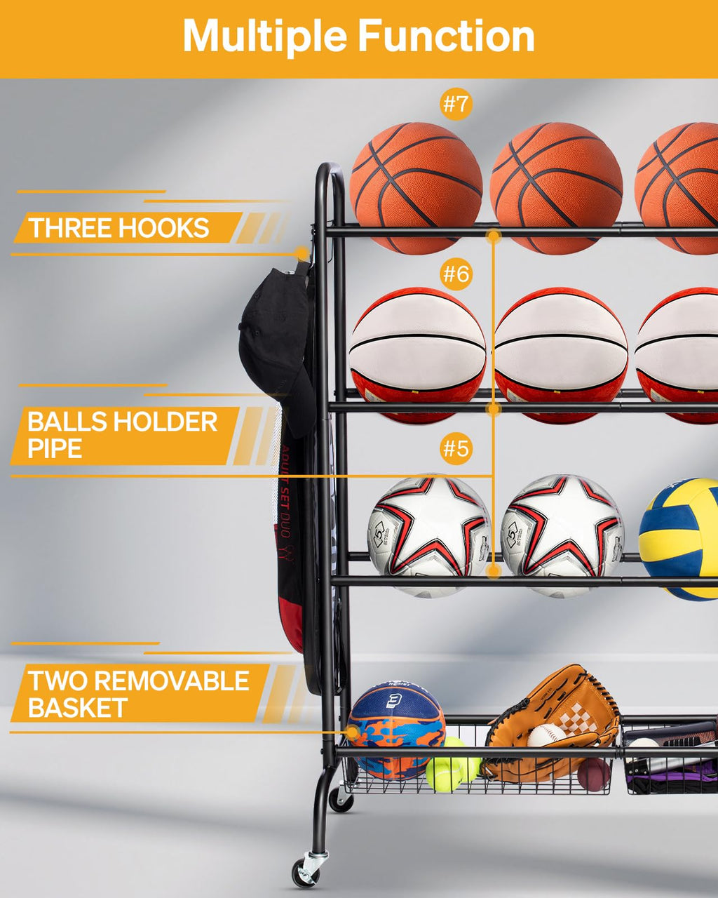 4 Tier Basketball Rack with Wheels A836385
