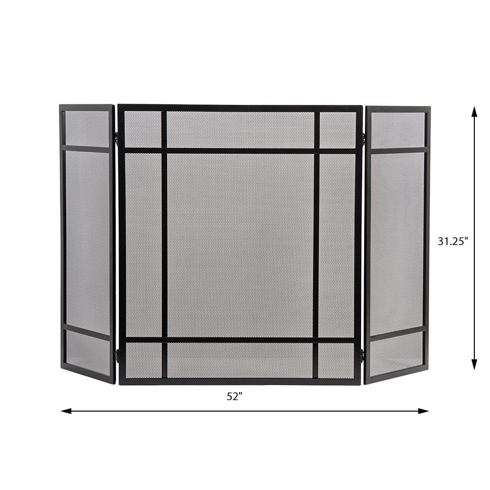 Black 3-Panel Steel Mesh Trifold Fireplace Screen Q559