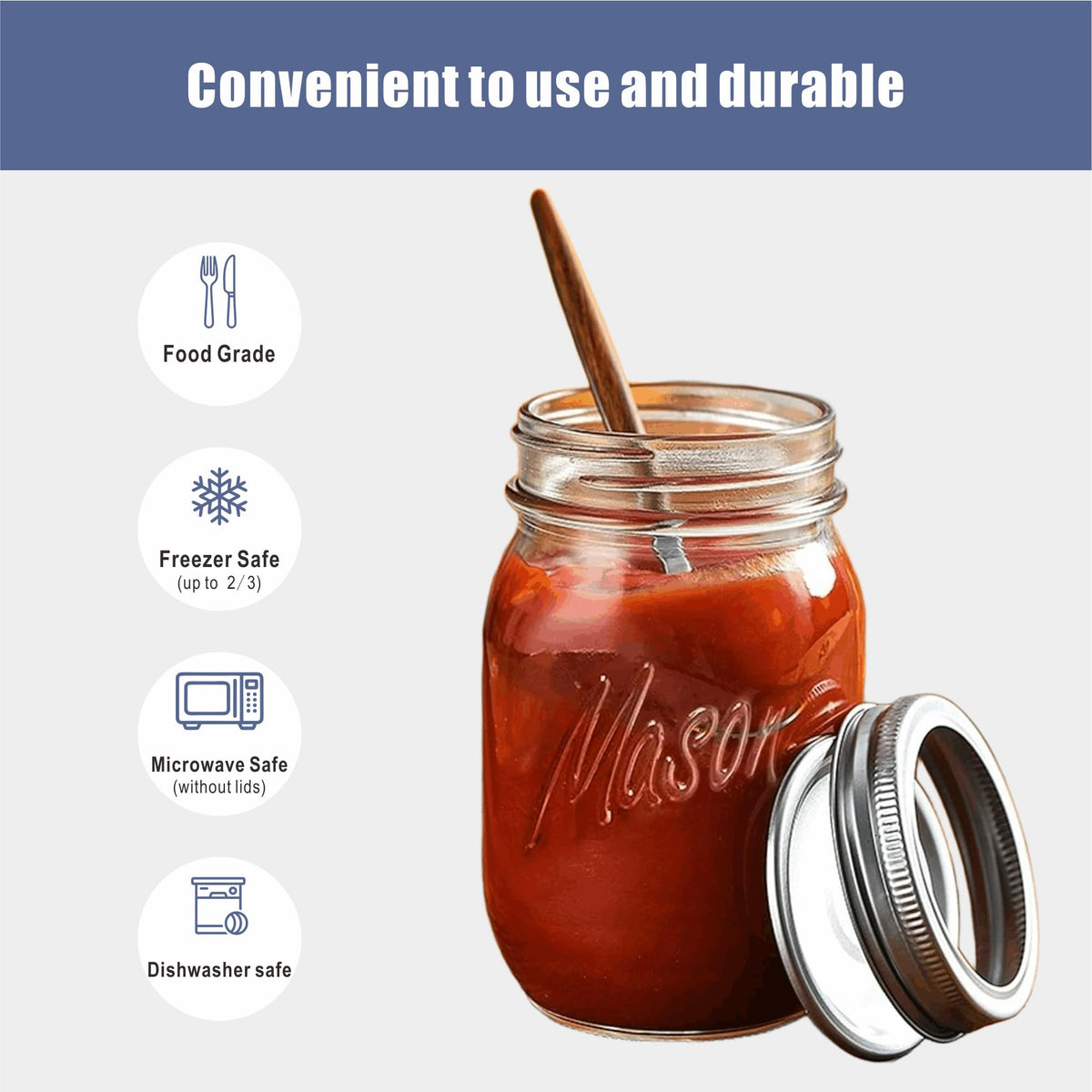 16 oz 6-Pack Regular Mouth Glass Mason Jars with Airtight Lids H7749