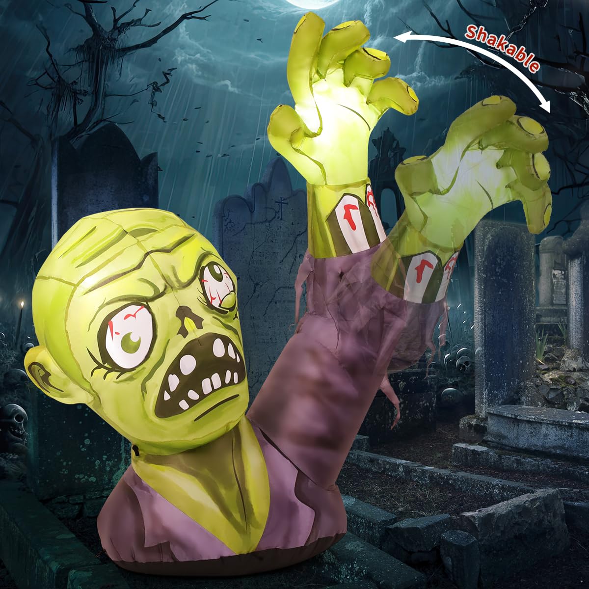 5.2 FT Halloween Inflatables Green Zombies with Built-in LEDs Q5298