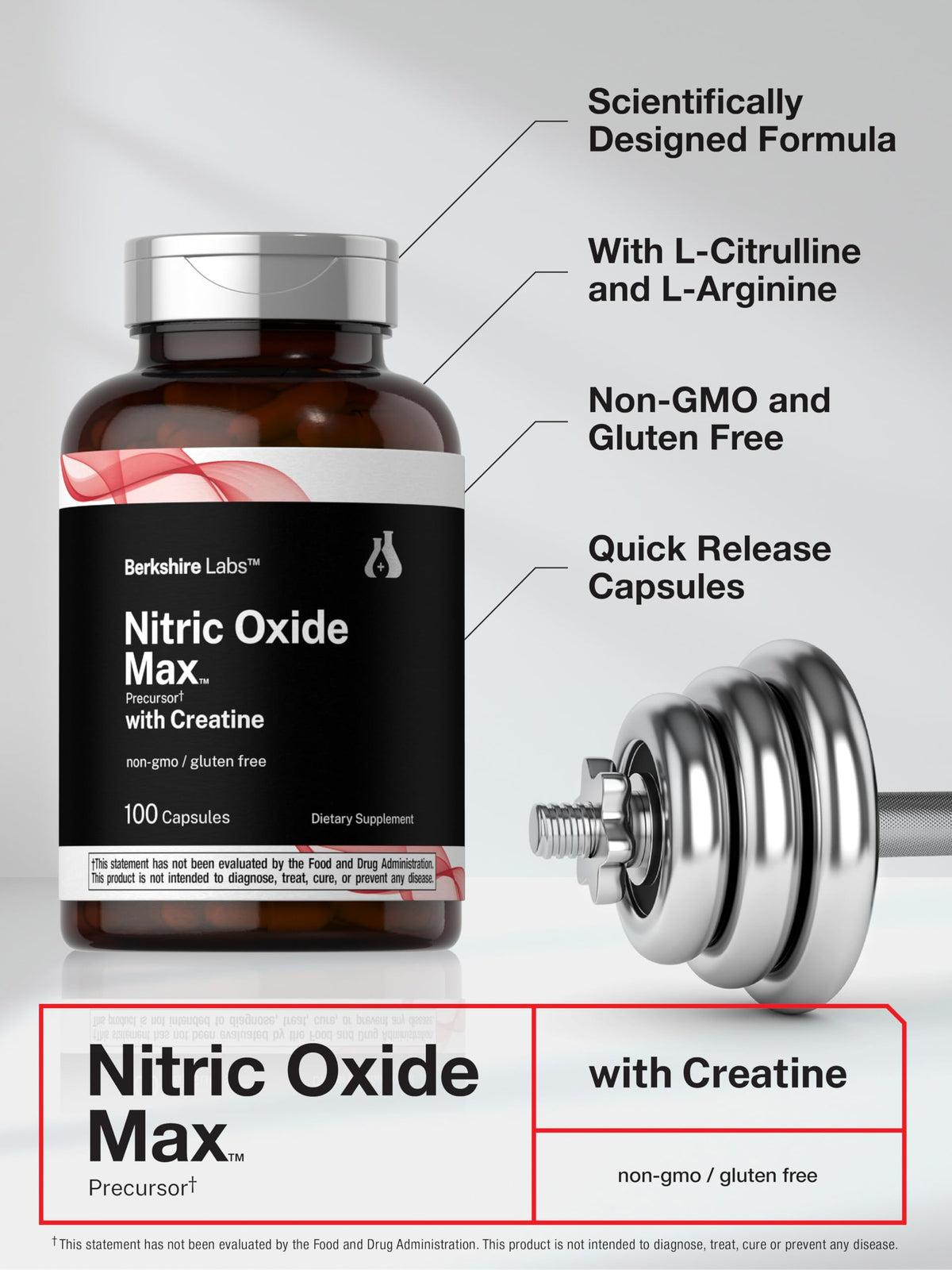 Nitric Oxide Supplement with Creatine Monohydrate 100 Capsules W983