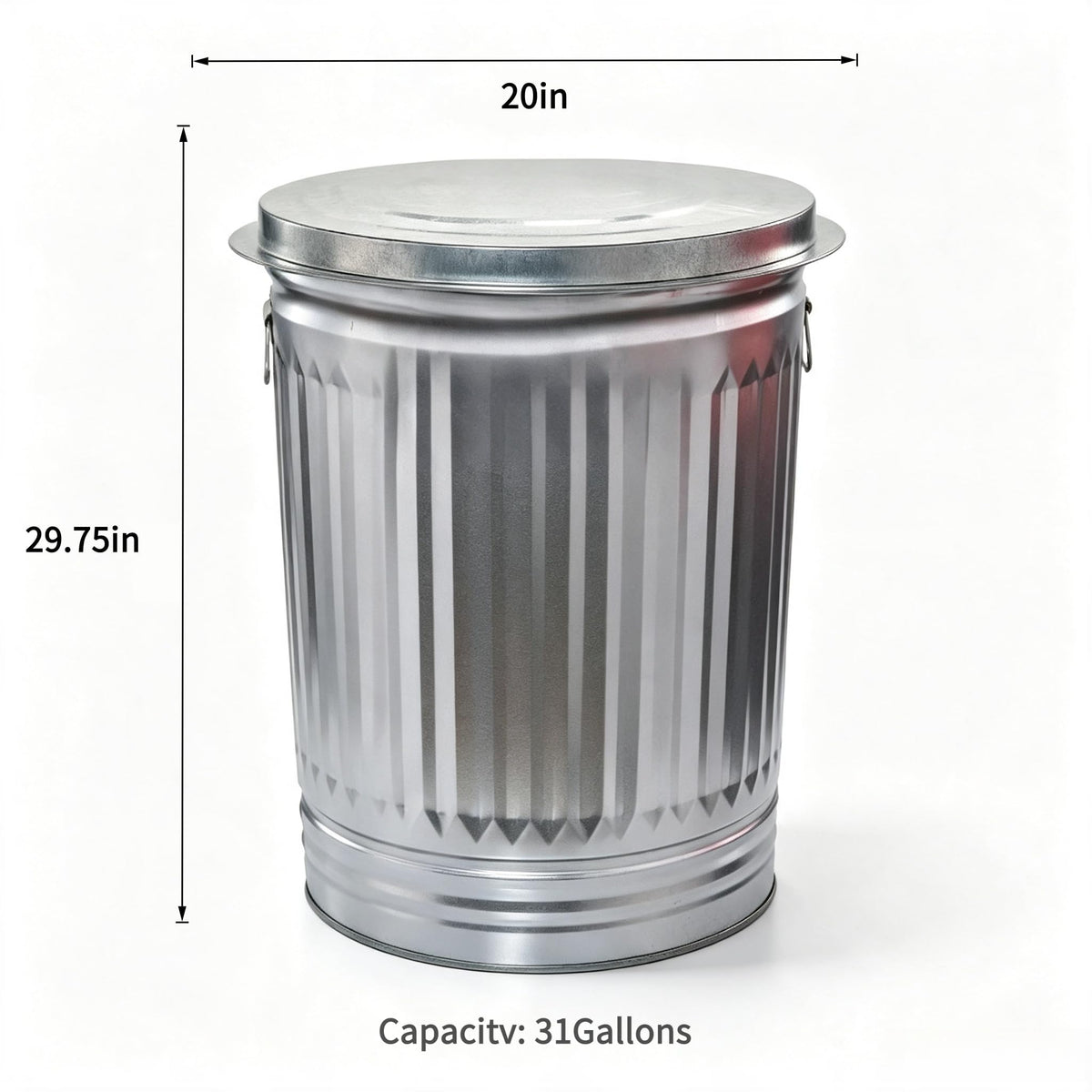 31 Gallon Heavy Duty Galvanized Metal Trash Can with Lid O255