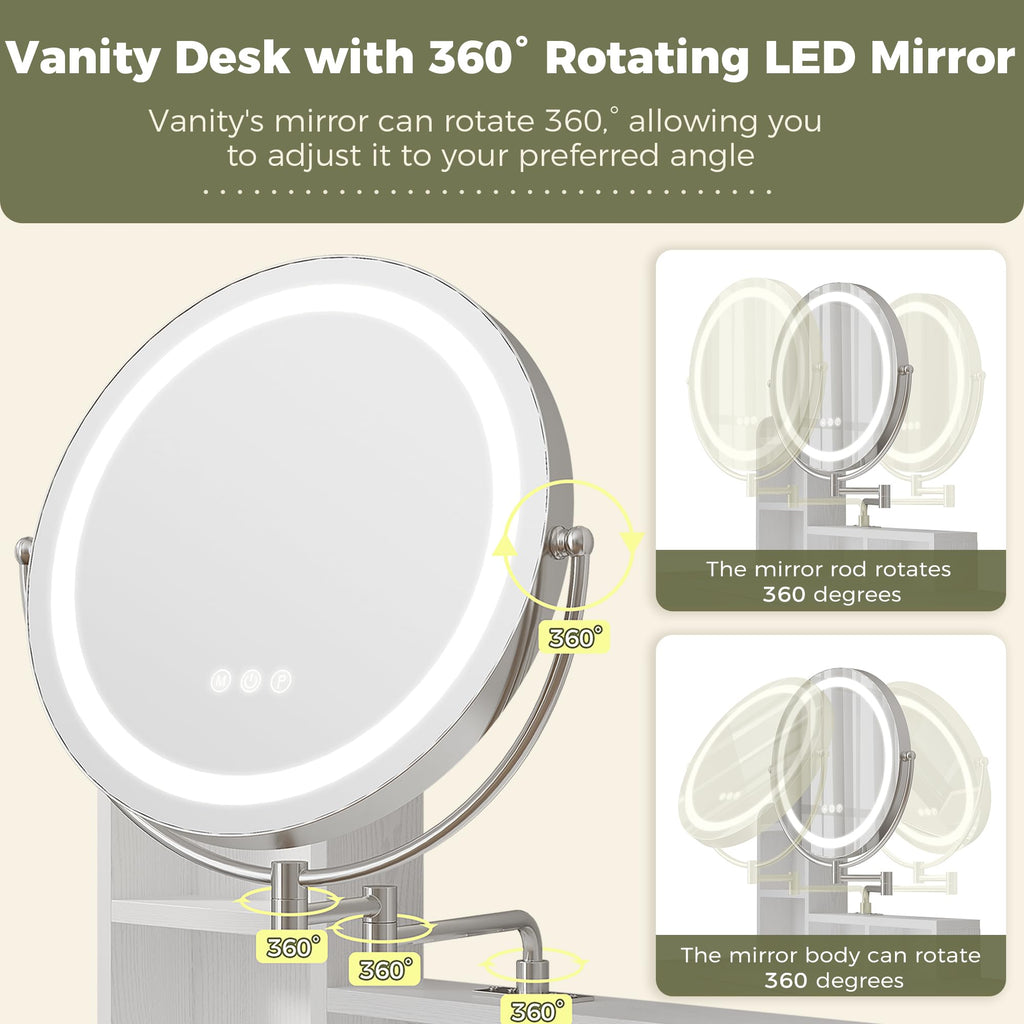 White Vanity Desk with Mirror & Power Outlet C450513
