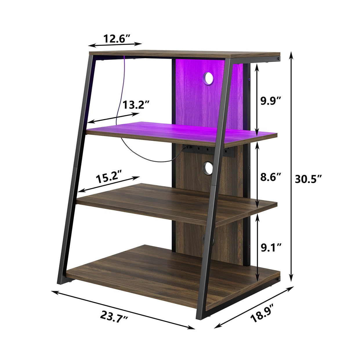 4-Tier Corner AV Media Stand with Charge Station T84524