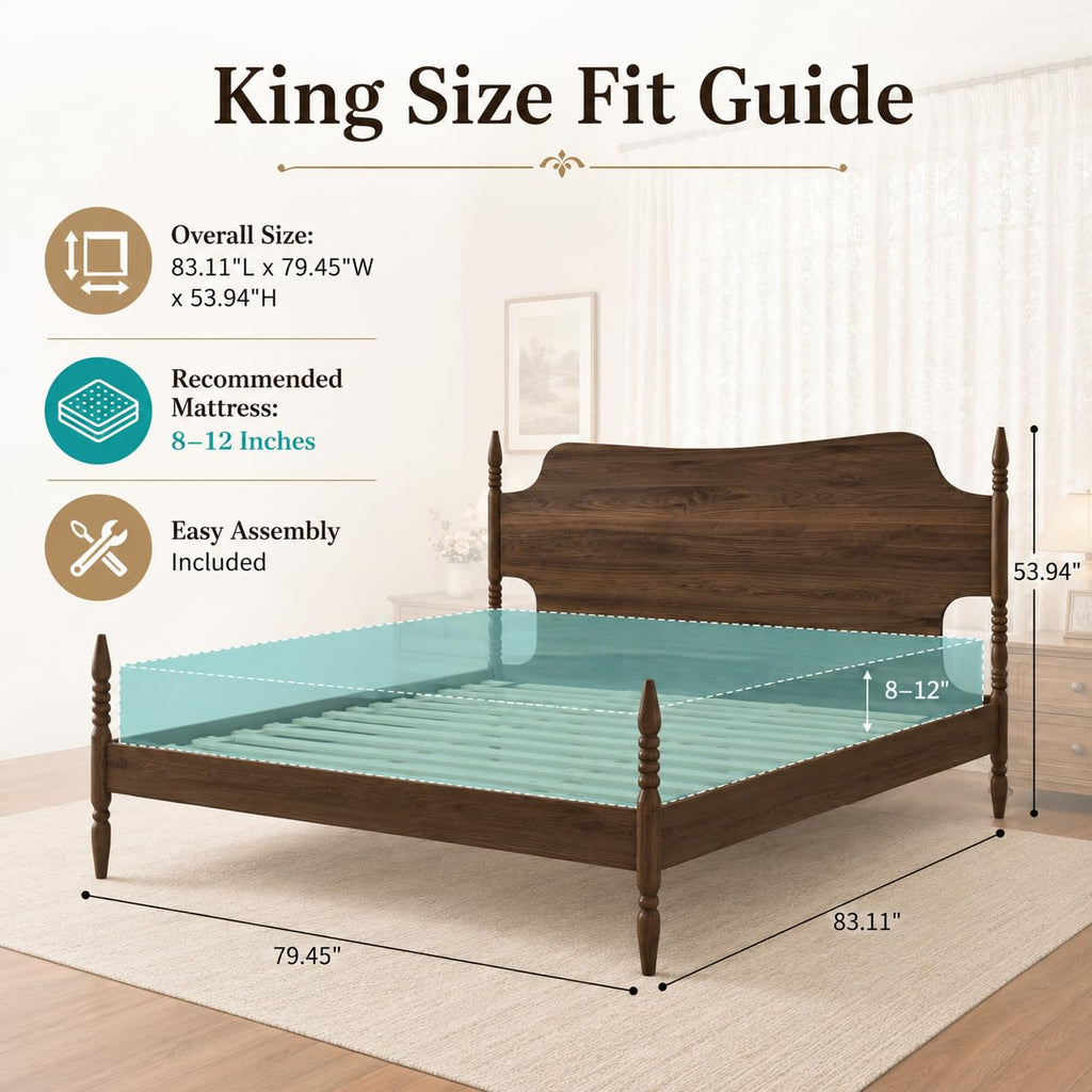 King Size Wood Platform Bed Frame with Curved Headboard S6705