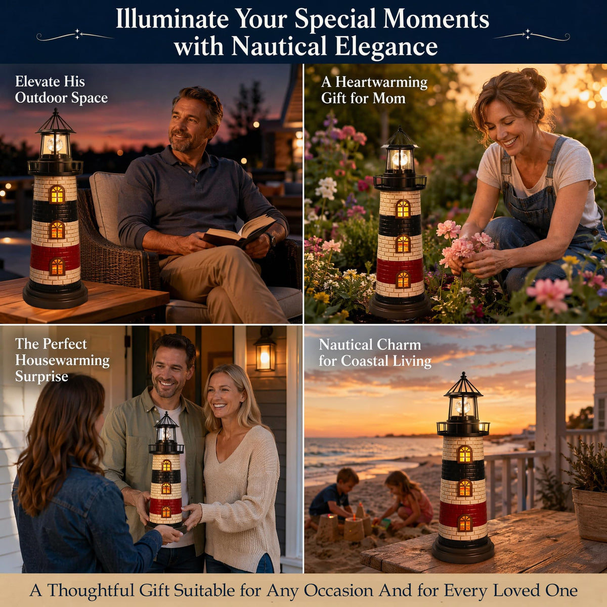 23" Solar Lighthouse Garden Statue B593