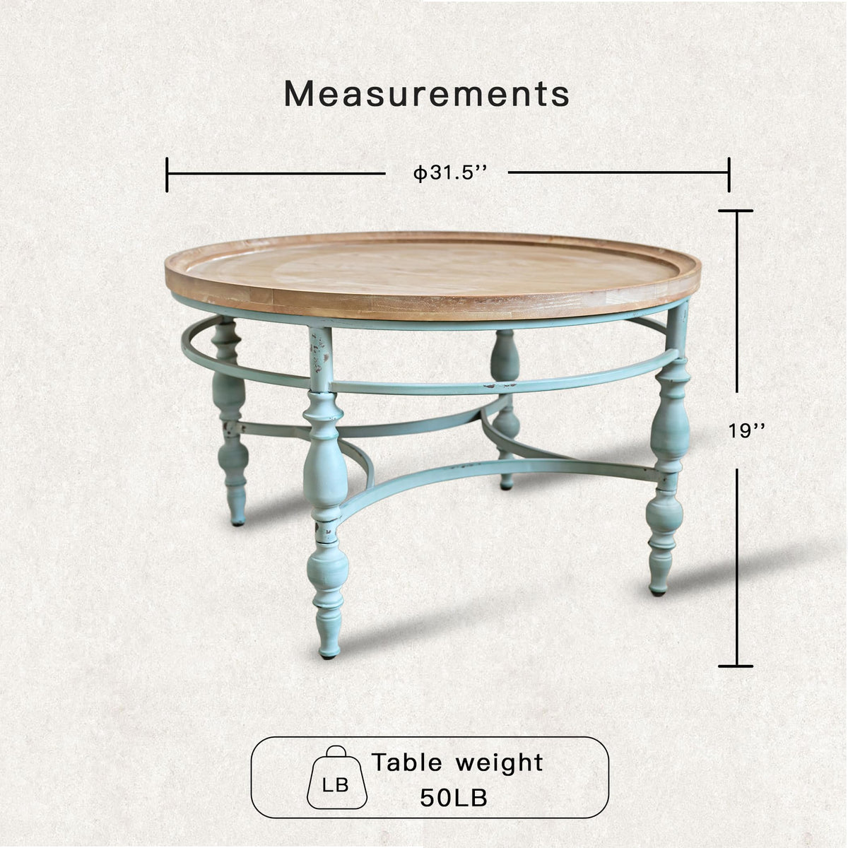 Round Solid Wood Coffee Table with Iron Legs U24155