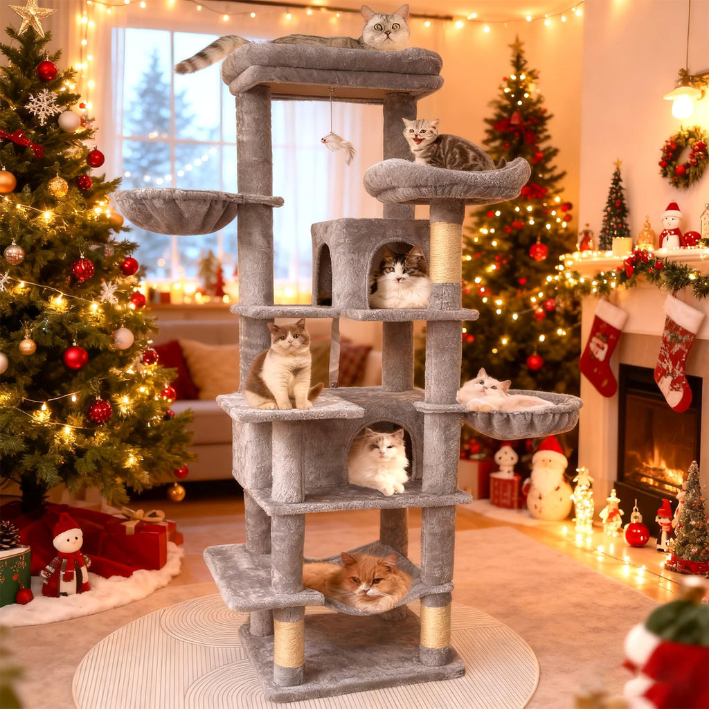 68 Inches Multi-Level Cat Tree Tower with Sisal Scratching Posts F98342