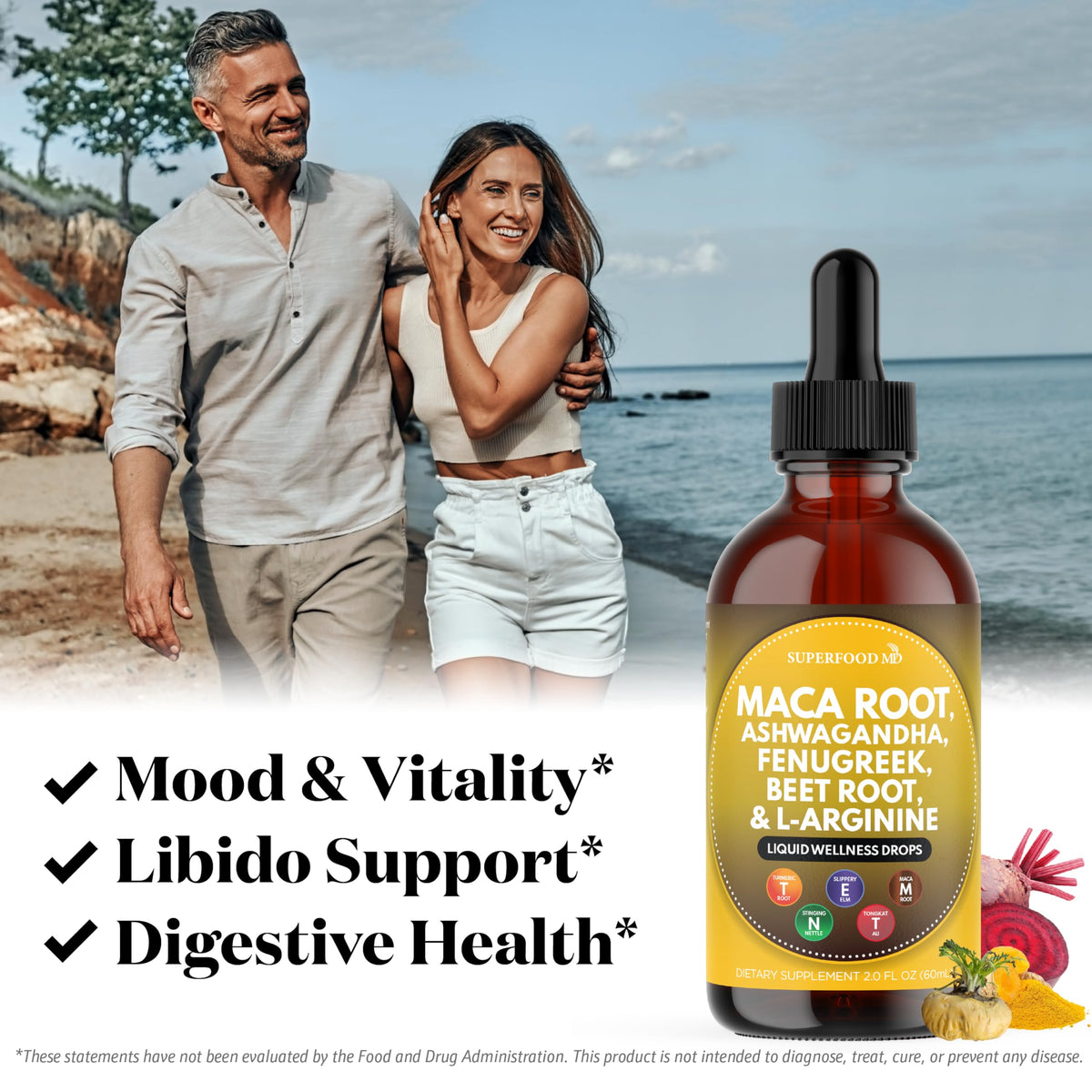 Maca Root Liquid Drops with Ashwagandha, Nettle, Fenugreek, Beet Root and L-Arginine 8 Oz B3055