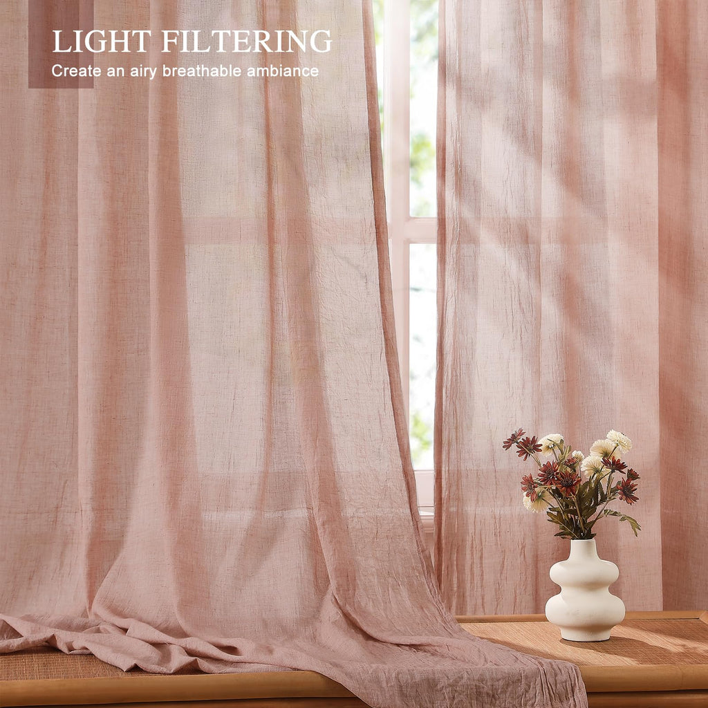 Blush Pink Sheer Cotton Linen Curtains 2 Panels W89608