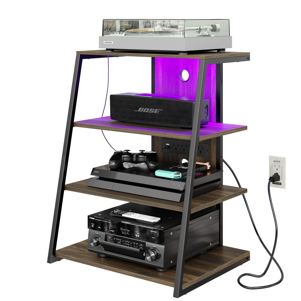 4-Tier Corner AV Media Stand with Charge Station T84524