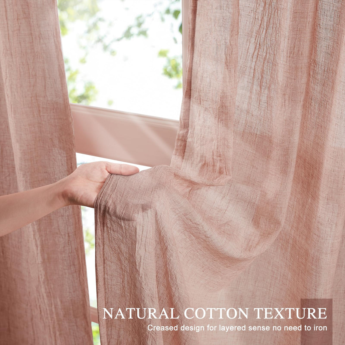 Blush Pink Sheer Cotton Linen Curtains 2 Panels W89608