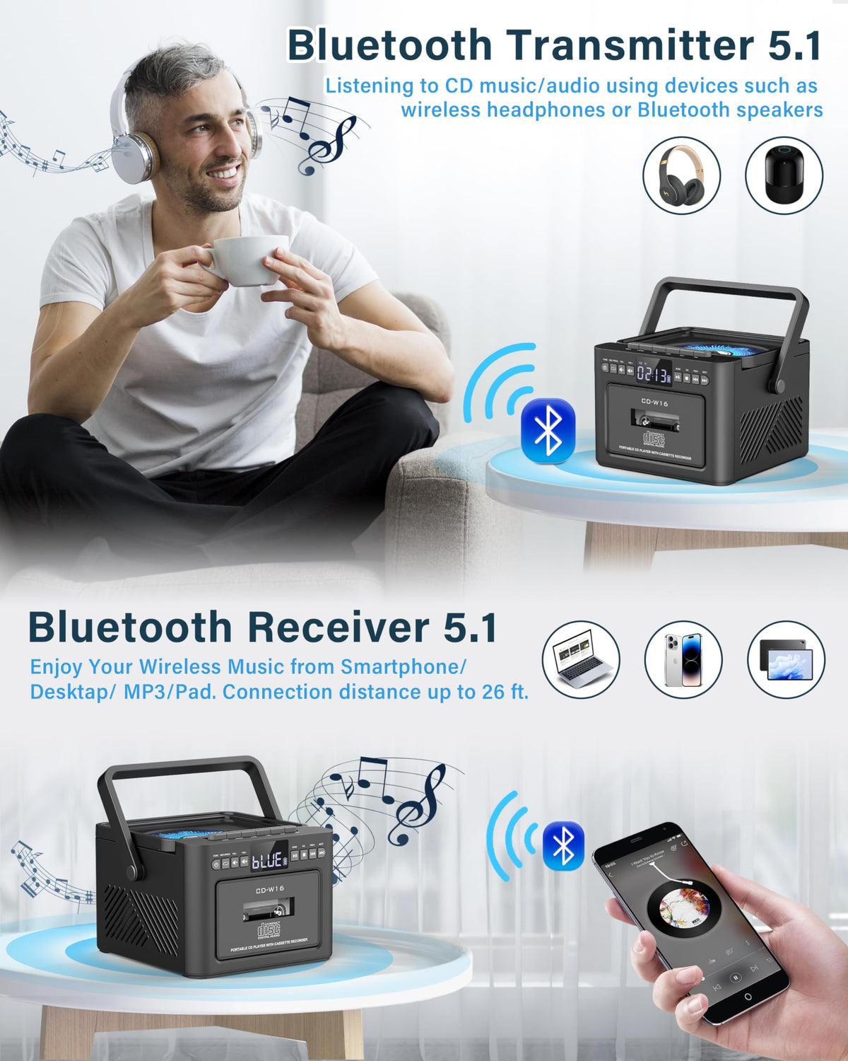 Boombox Cassette CD Player Combo with Bluetooth O26031