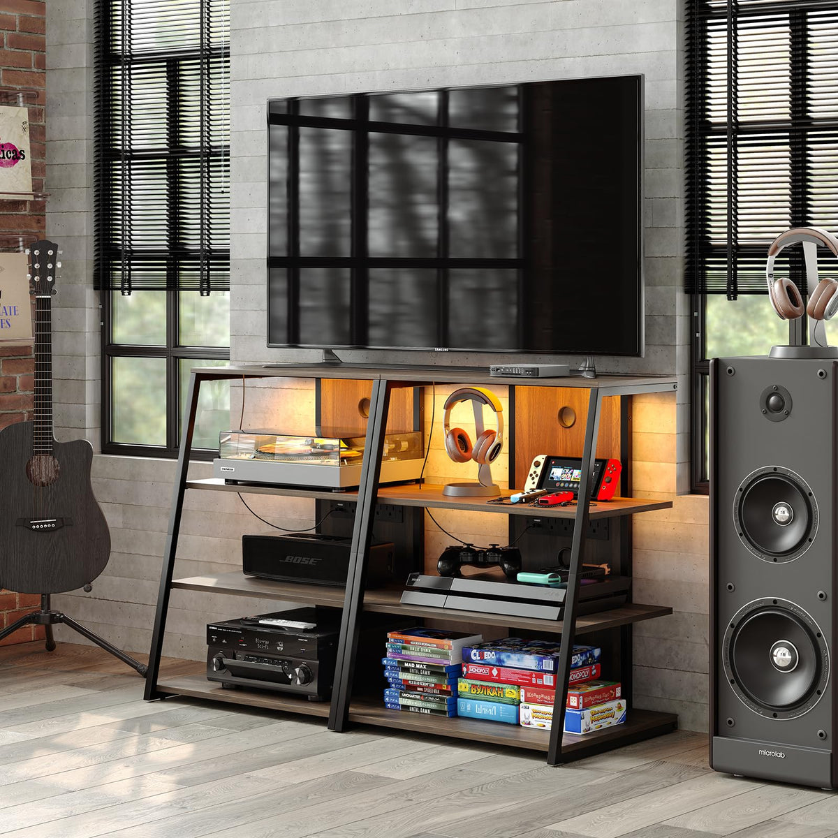 4-Tier Corner AV Media Stand with Charge Station T84524