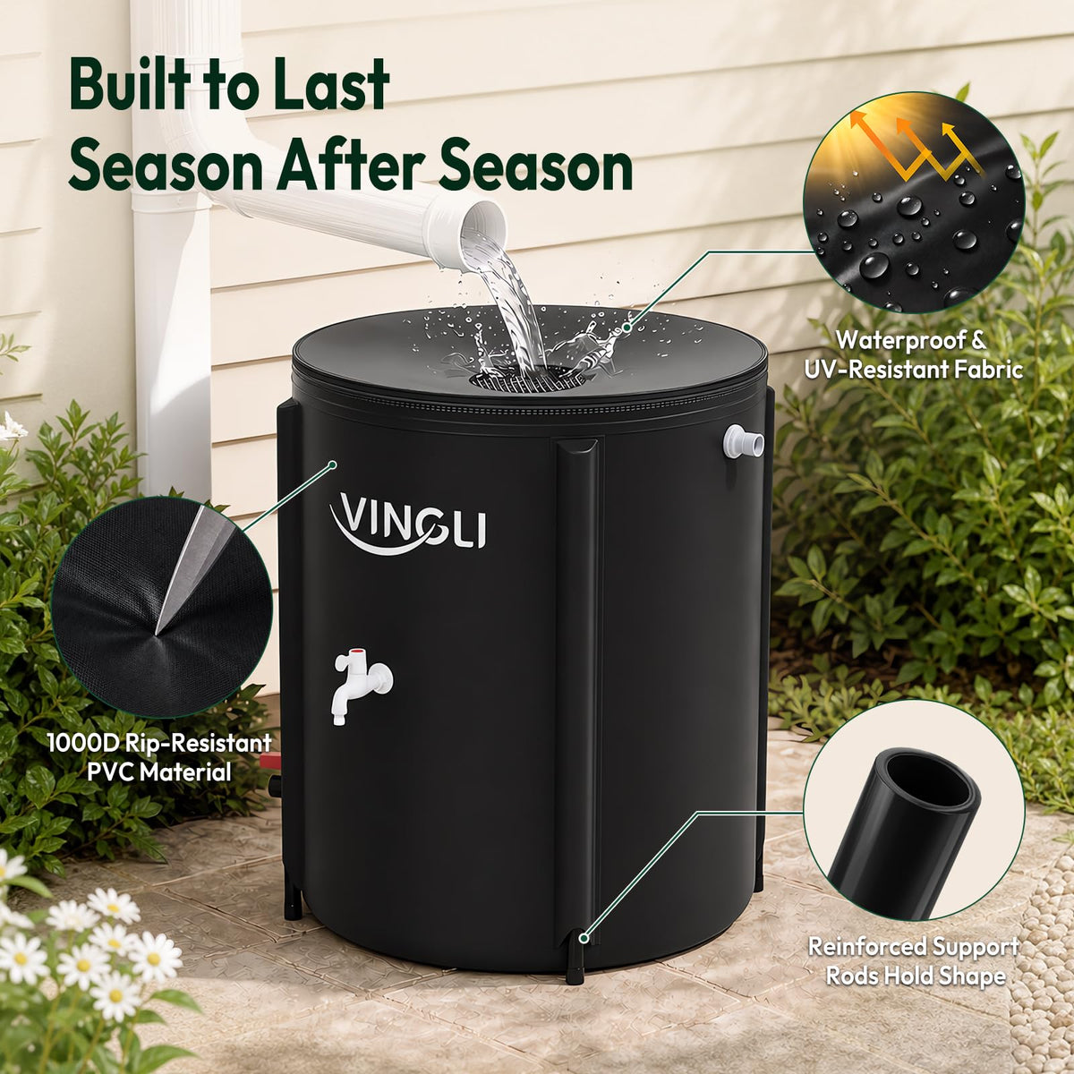 Collapsible 50 Gallon Rain Barrel A81926