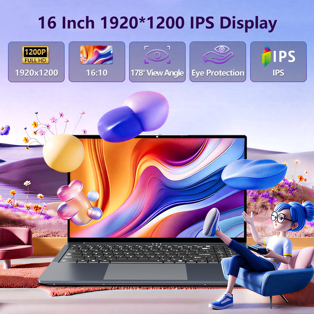 16GB RAM 256GB SSD Core i5 16" IPS FHD Laptop Computer M105747