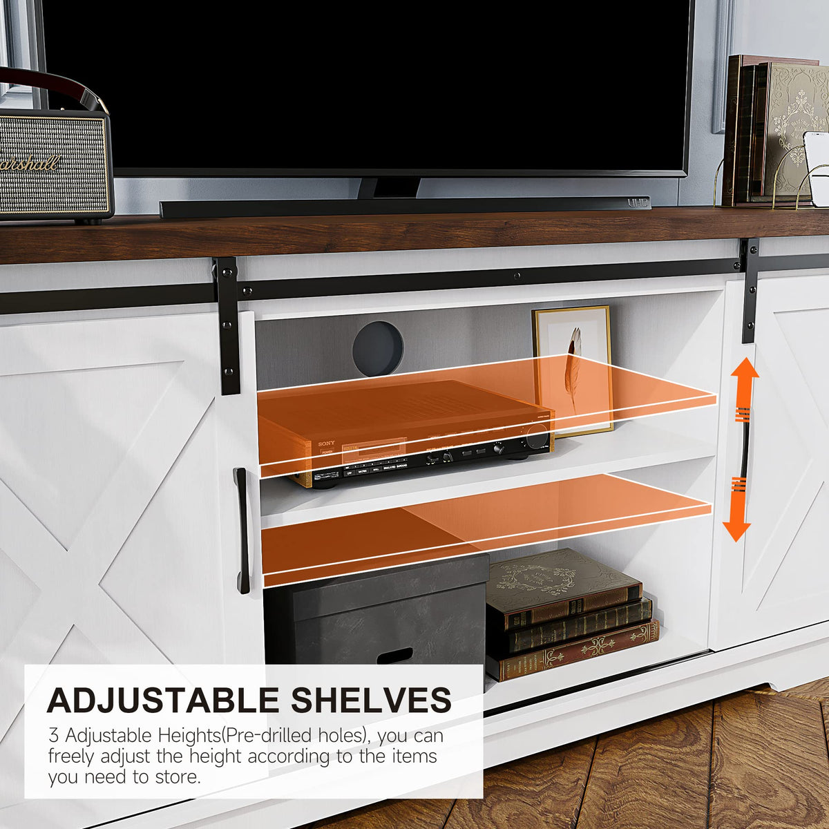 65 Inch TV Stand with Sliding Barn Doors and Storage Cabinet F80729