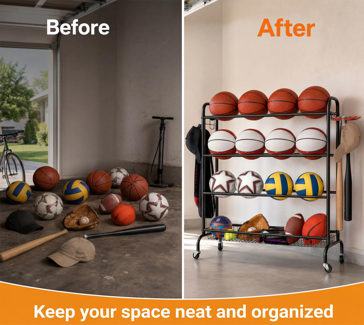 4 Tier Basketball Rack with Wheels A836385