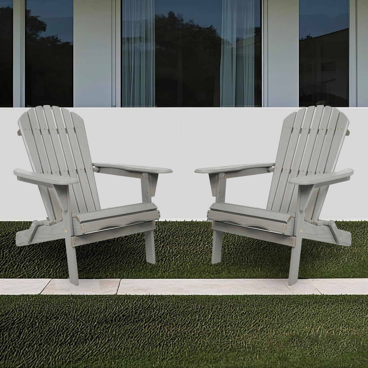 Wood Folding Adirondack Chair Set of 2 Solid Cedar J62458