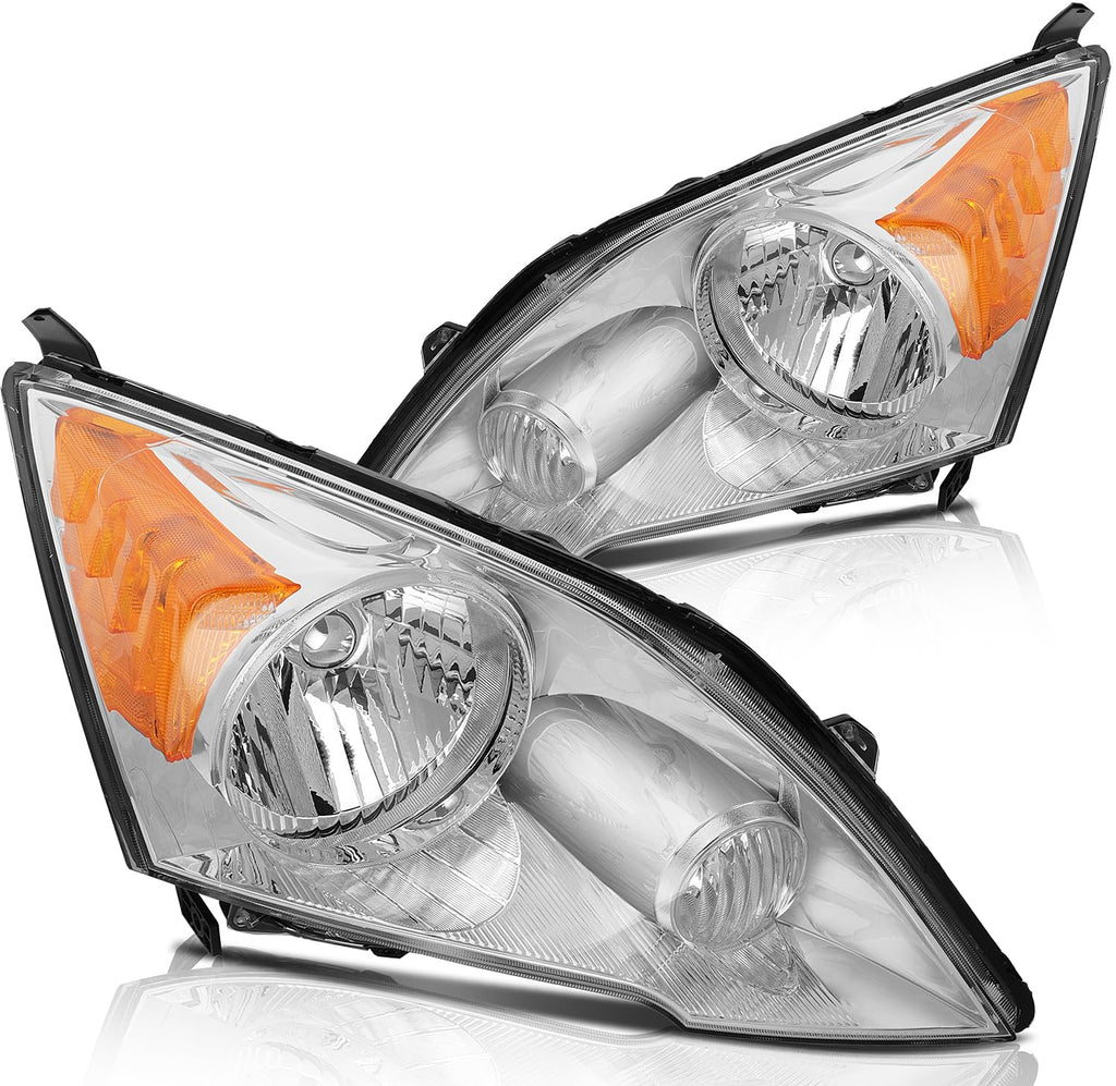 Headlights Assembly Pair Chrome Housing Amber Reflector Clear Lens N2895