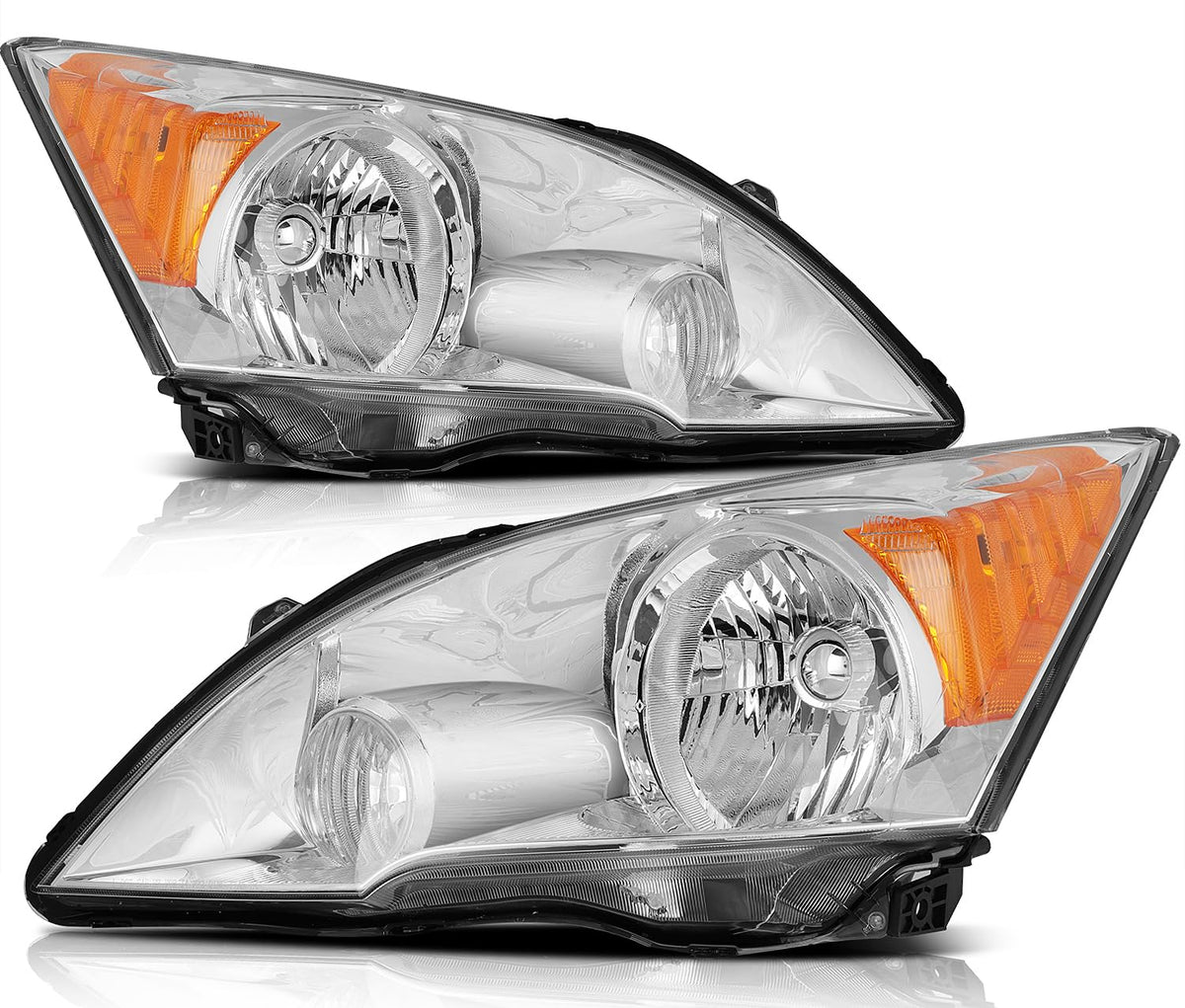 Headlights Assembly Pair Chrome Housing Amber Reflector Clear Lens N2895