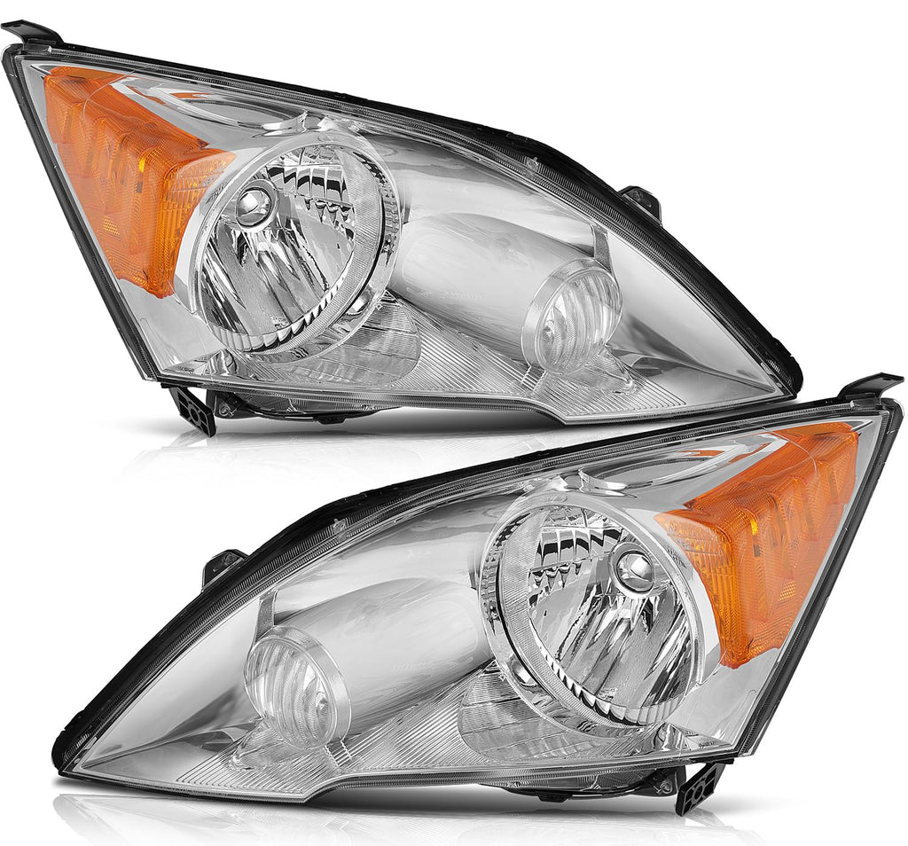 Headlights Assembly Pair Chrome Housing Amber Reflector Clear Lens N2895