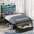 Twin Bed Frame with LED Lights & 2-Tier Storage Headboard R878931