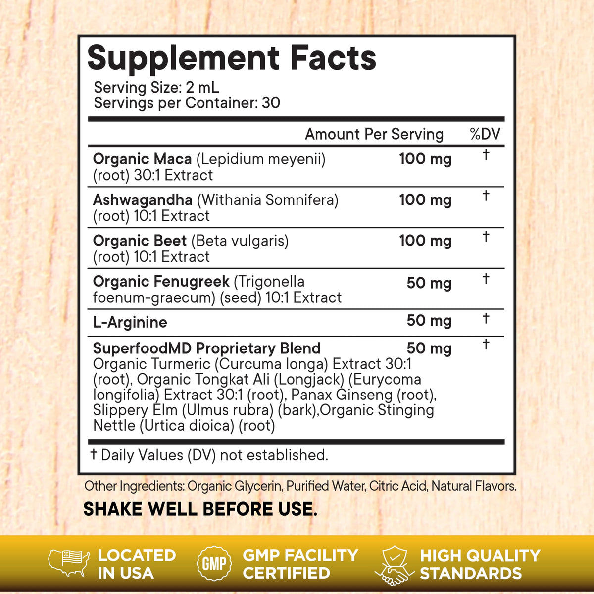 Maca Root Liquid Drops with Ashwagandha, Nettle, Fenugreek, Beet Root and L-Arginine 8 Oz B3055