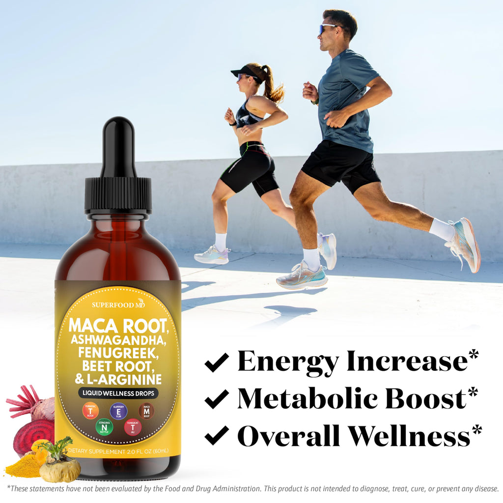 Maca Root Liquid Drops with Ashwagandha, Nettle, Fenugreek, Beet Root and L-Arginine 8 Oz B3055
