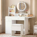 White Vanity Desk with Mirror & Power Outlet C450513