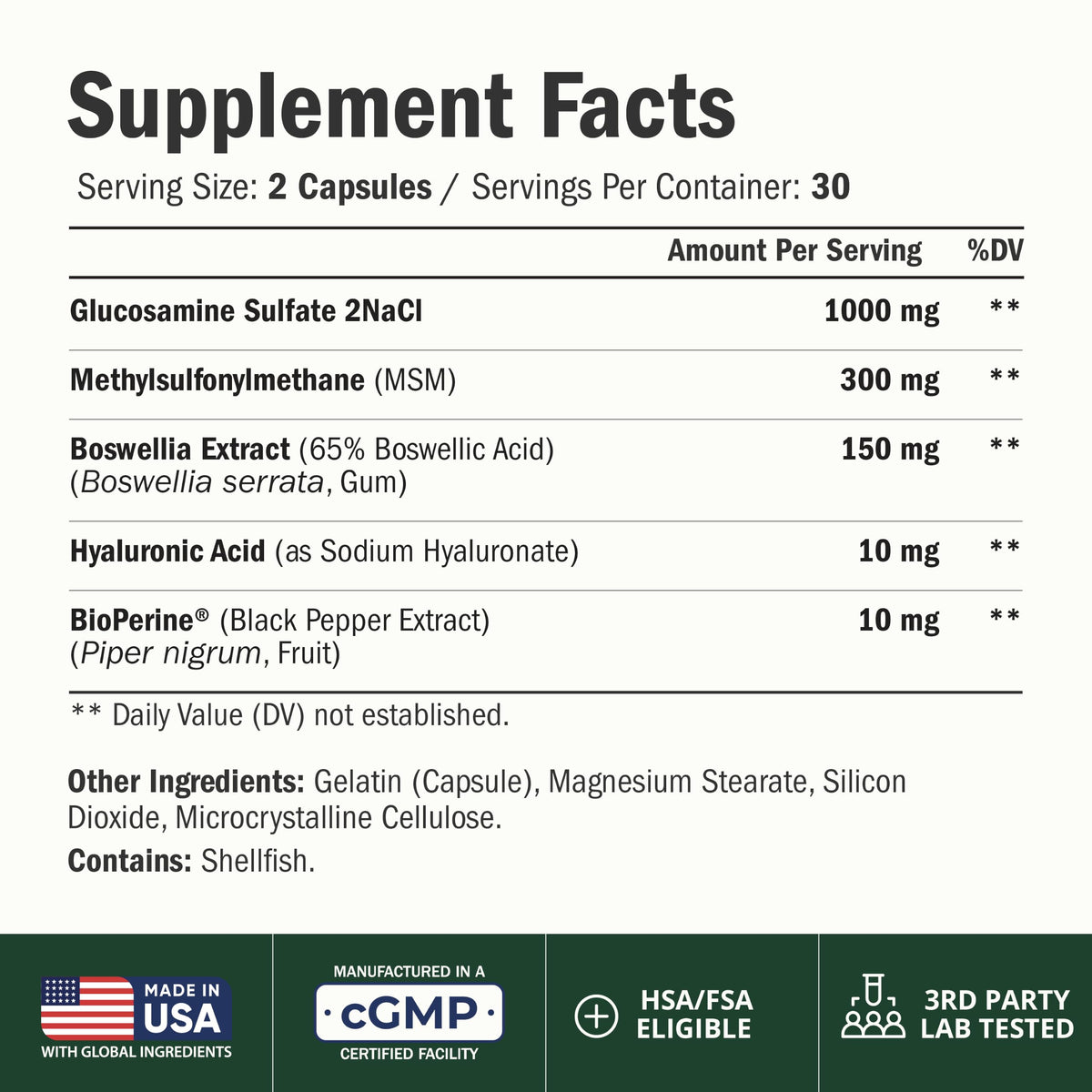 Glucosamine Sulfate 1000mg Joint Supplement 60 Caps K820733