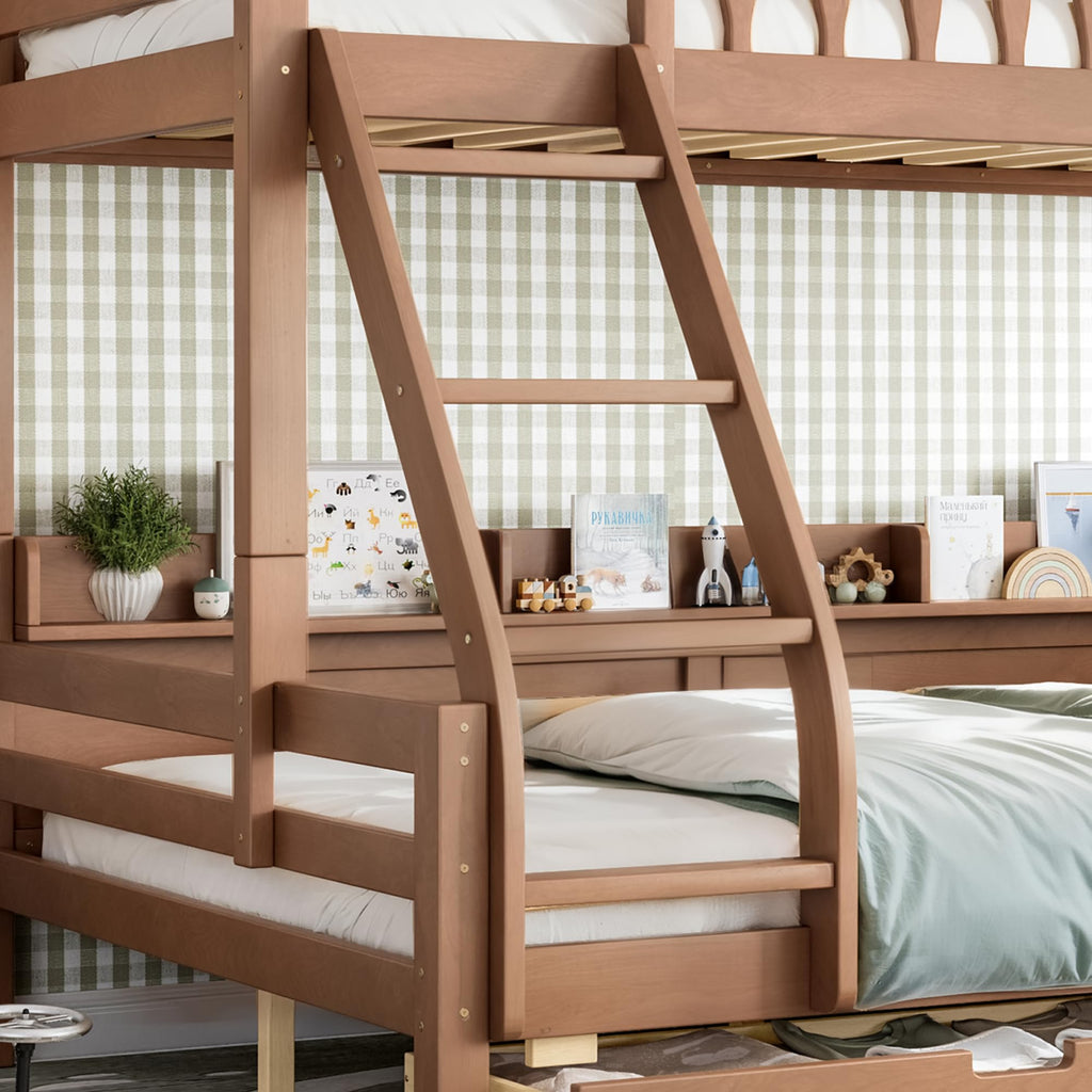Twin Over Full Size Wooden Bunk Bed with Drawers & Ladder S507