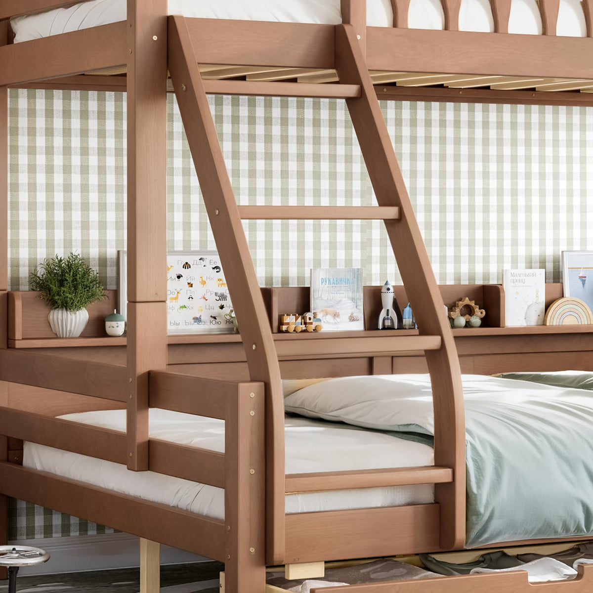 Twin Over Full Size Wooden Bunk Bed with Drawers & Ladder S507