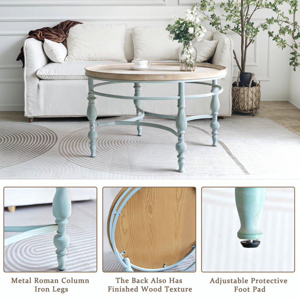 Round Solid Wood Coffee Table with Iron Legs U24155