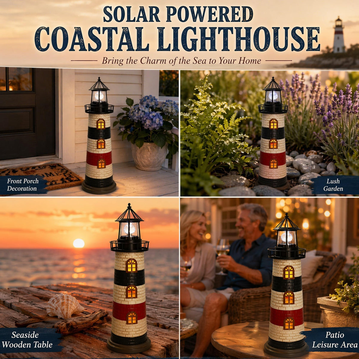 23" Solar Lighthouse Garden Statue B593