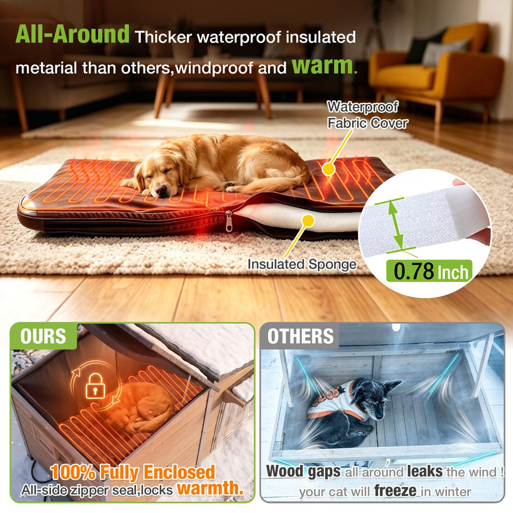 60" Heated Dog House with Heated Pad and Rotating Food Bowl X113545