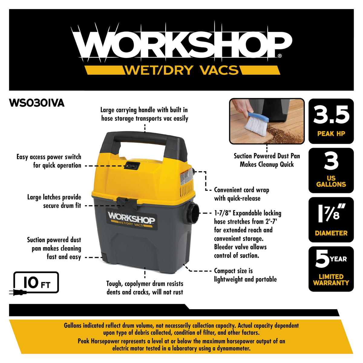 3-Gallon Wet Dry Vacuum Cleaner M413
