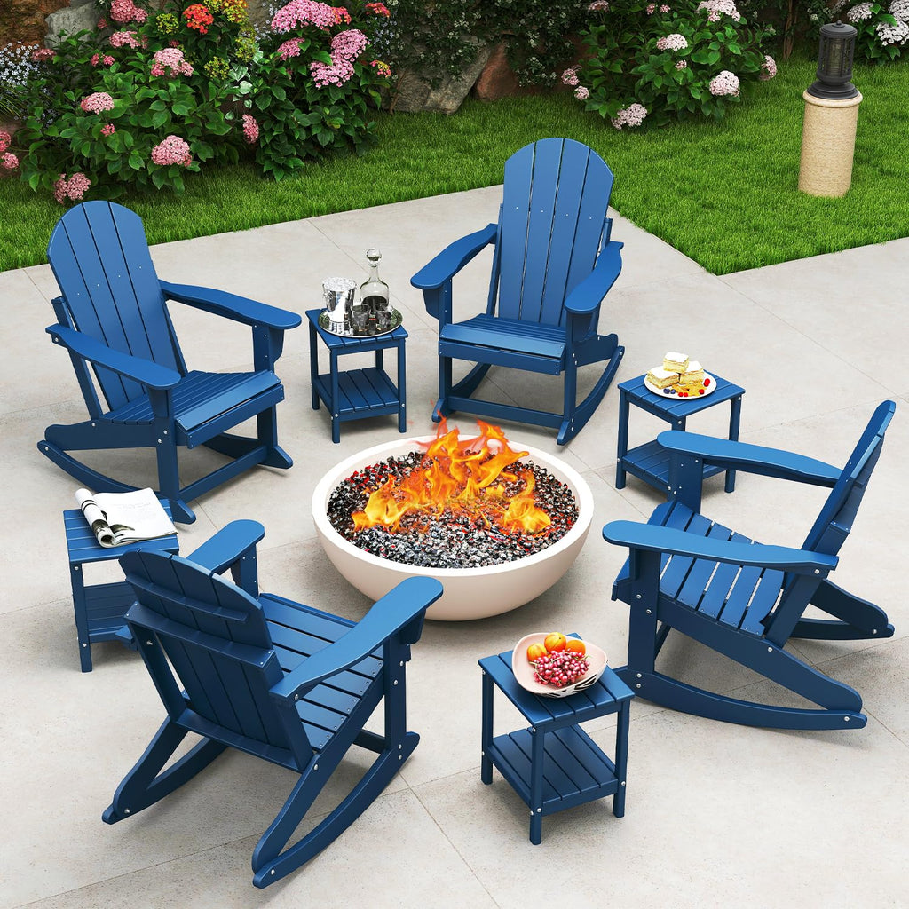 Blue HDPE Plastic Rocking Chairs Set of 2 B632568
